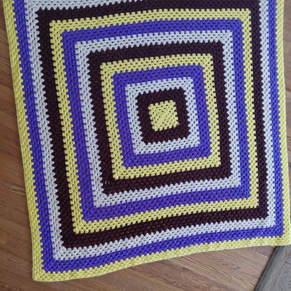 Cottagecore Crochet Granny Square Blanket Vintage Style Afghan Throw 58in